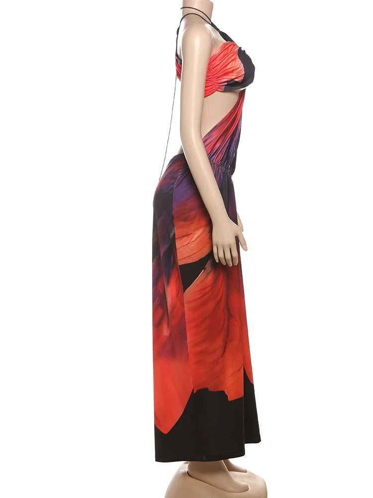 Y2K Cross Hollow Backless Bandage Vacation Maxi Dress