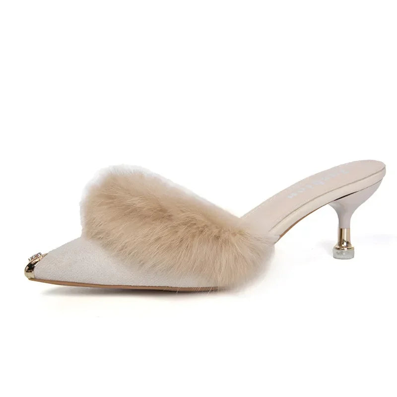 Fur Slippers Mules Pointed