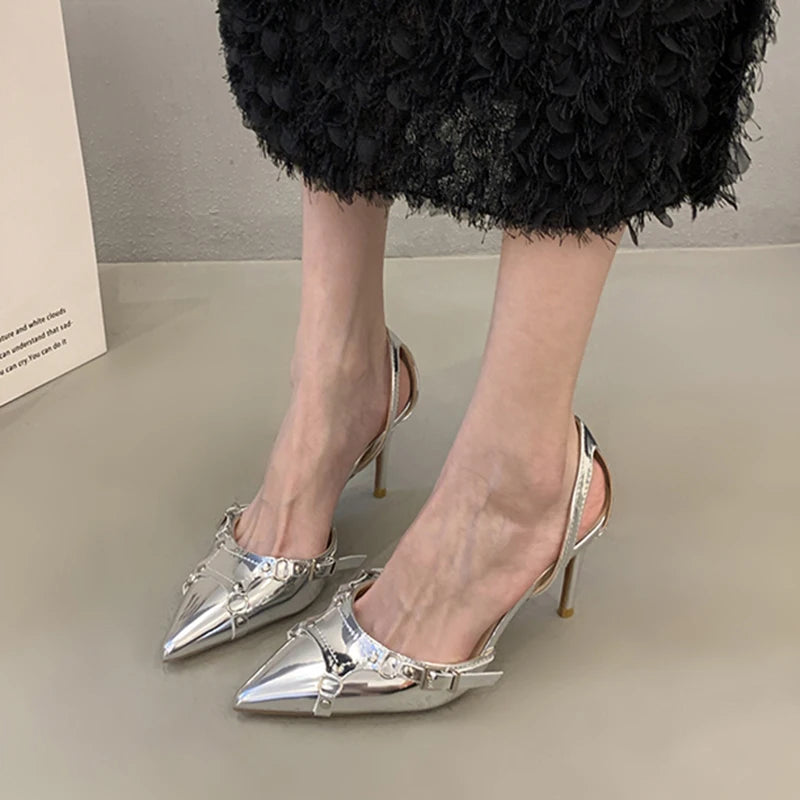 Y2K Silver High Heels Sandals