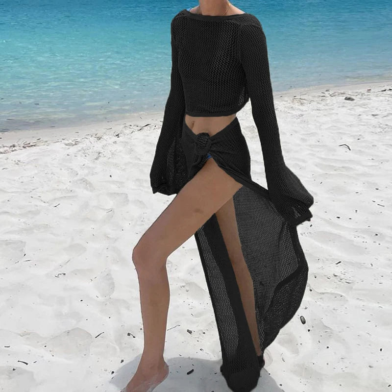 Knitting Long Sleeve Vacation Bikini Cover Up