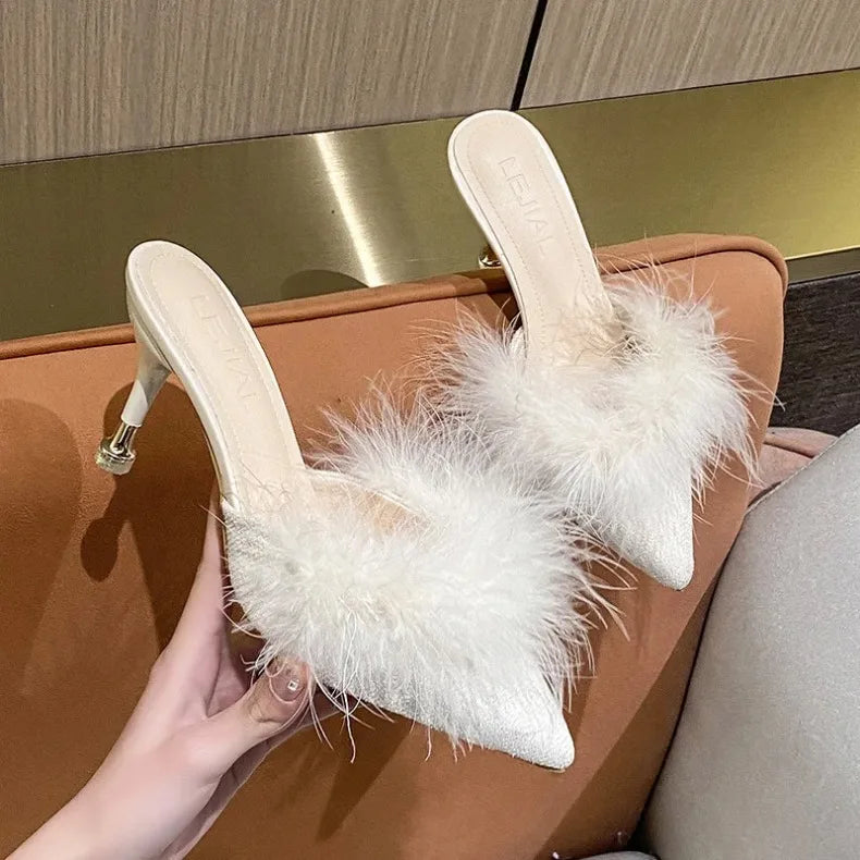 Fur Slippers Mules Pointed