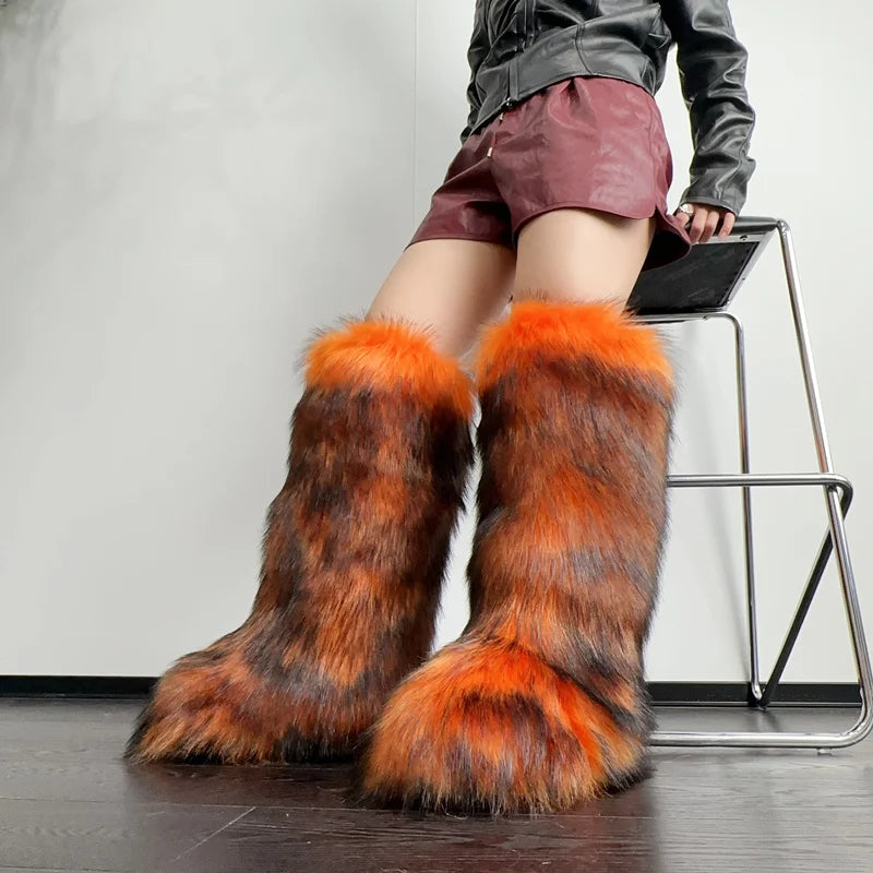 Womens Knee High Faux Fur Boots