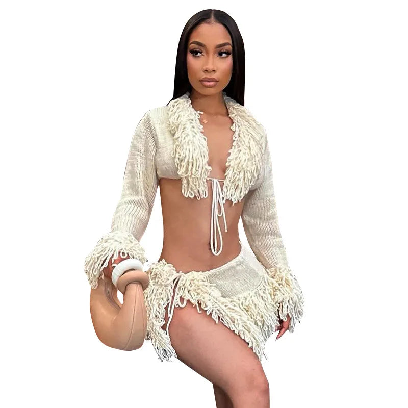 Knitted Mini Skirt Set