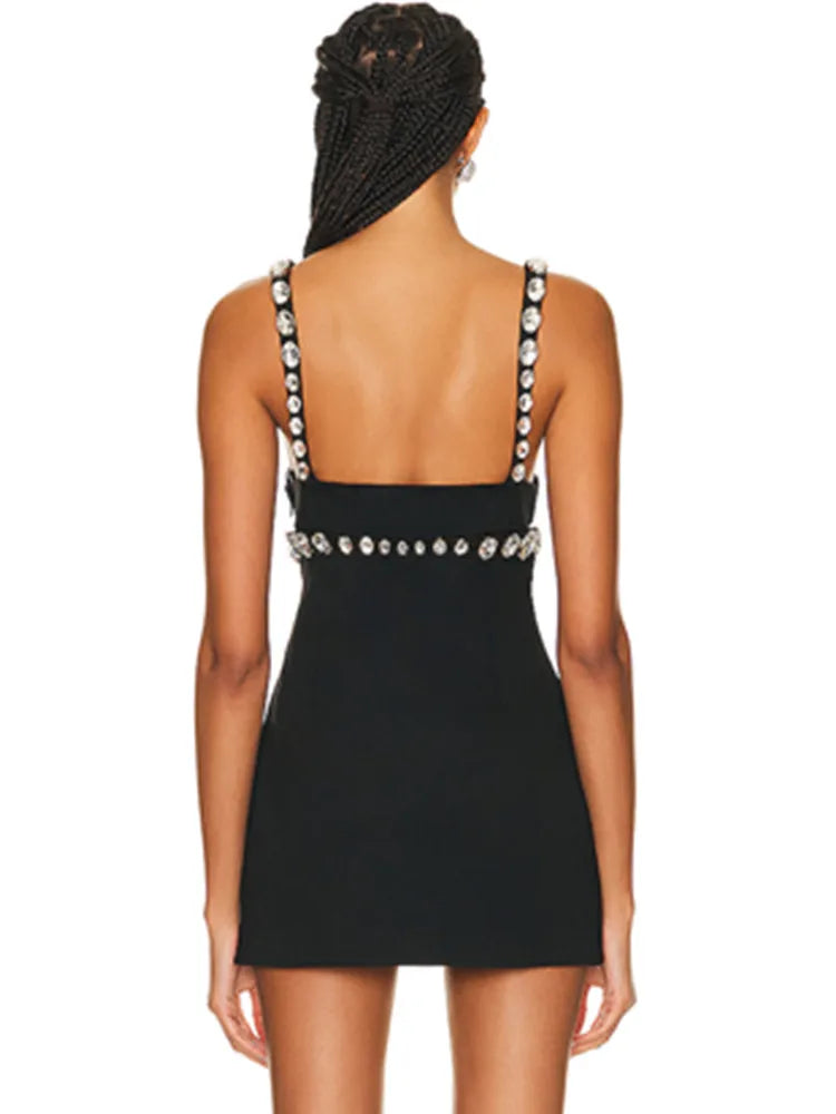 Beaded Rhinestone Black Mini Dress