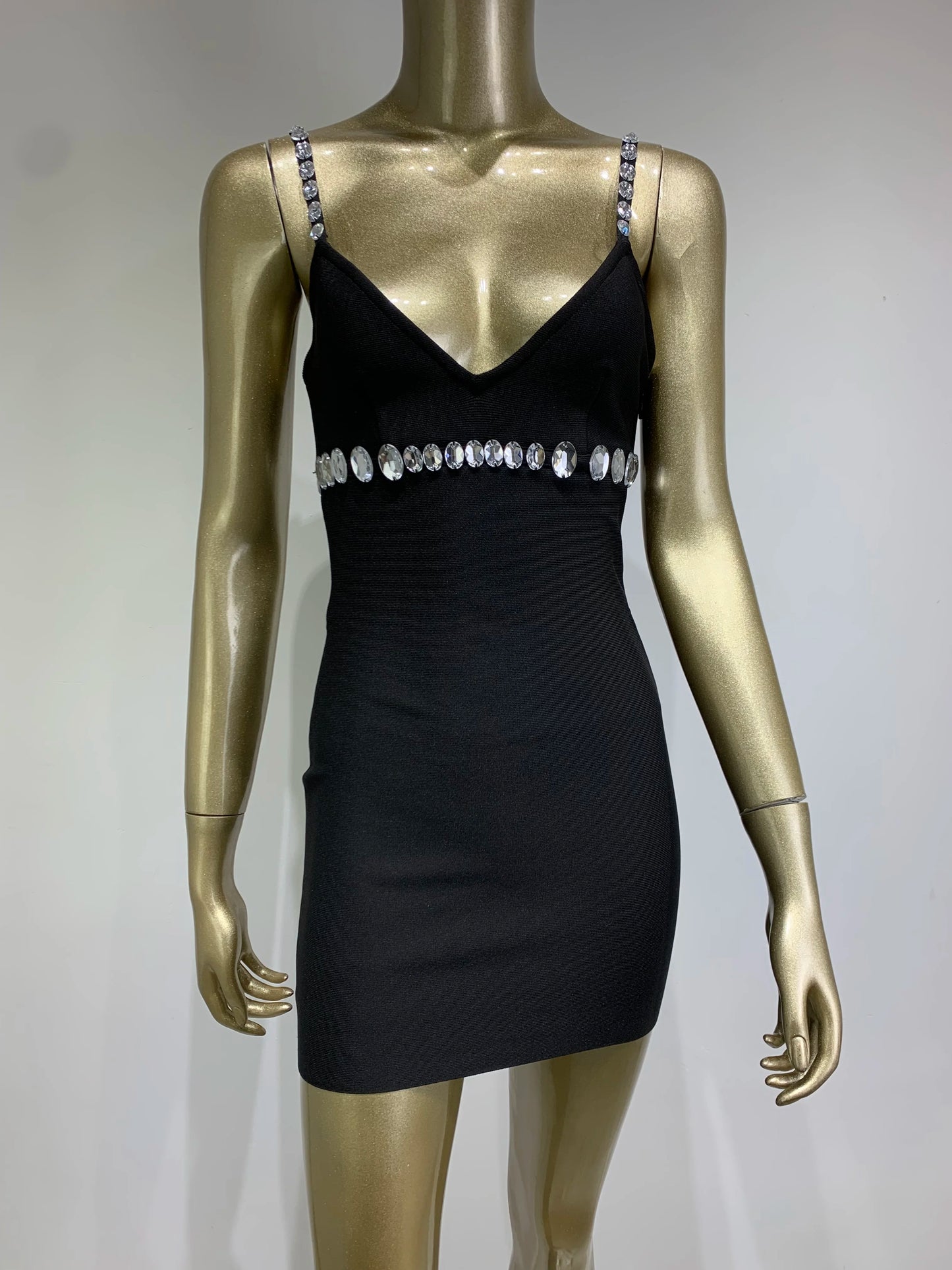 Beaded Rhinestone Black Mini Dress