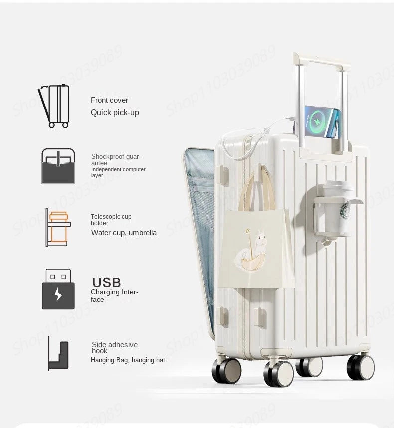 Front Opening Suitcase W/ USB Port