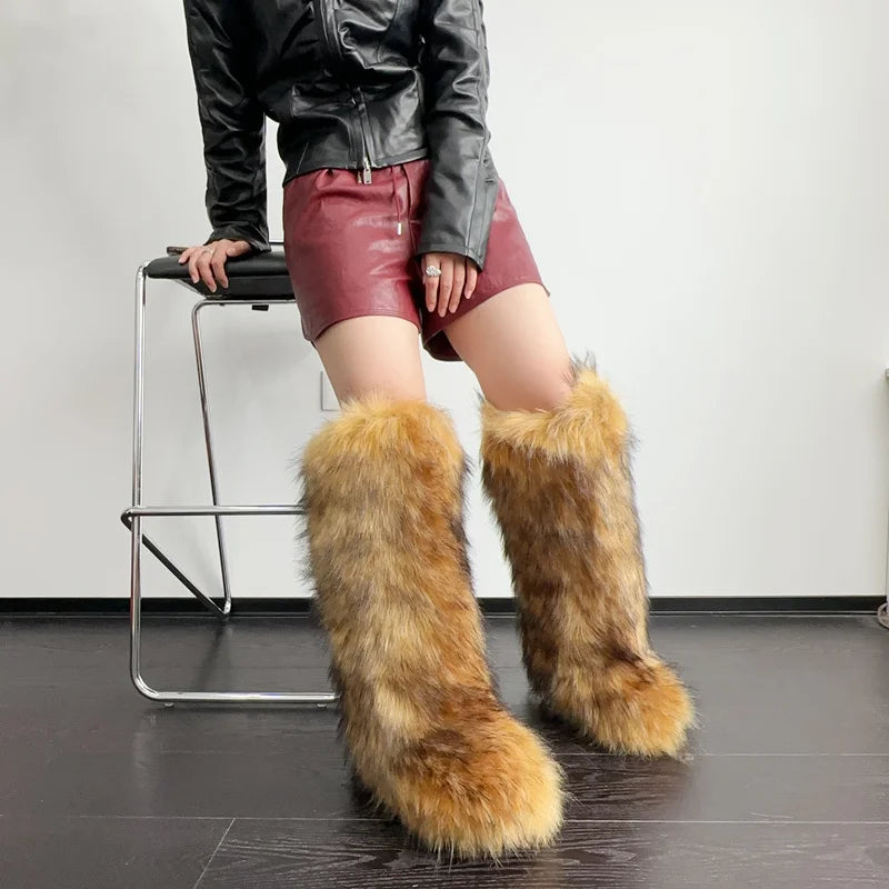 Womens Knee High Faux Fur Boots