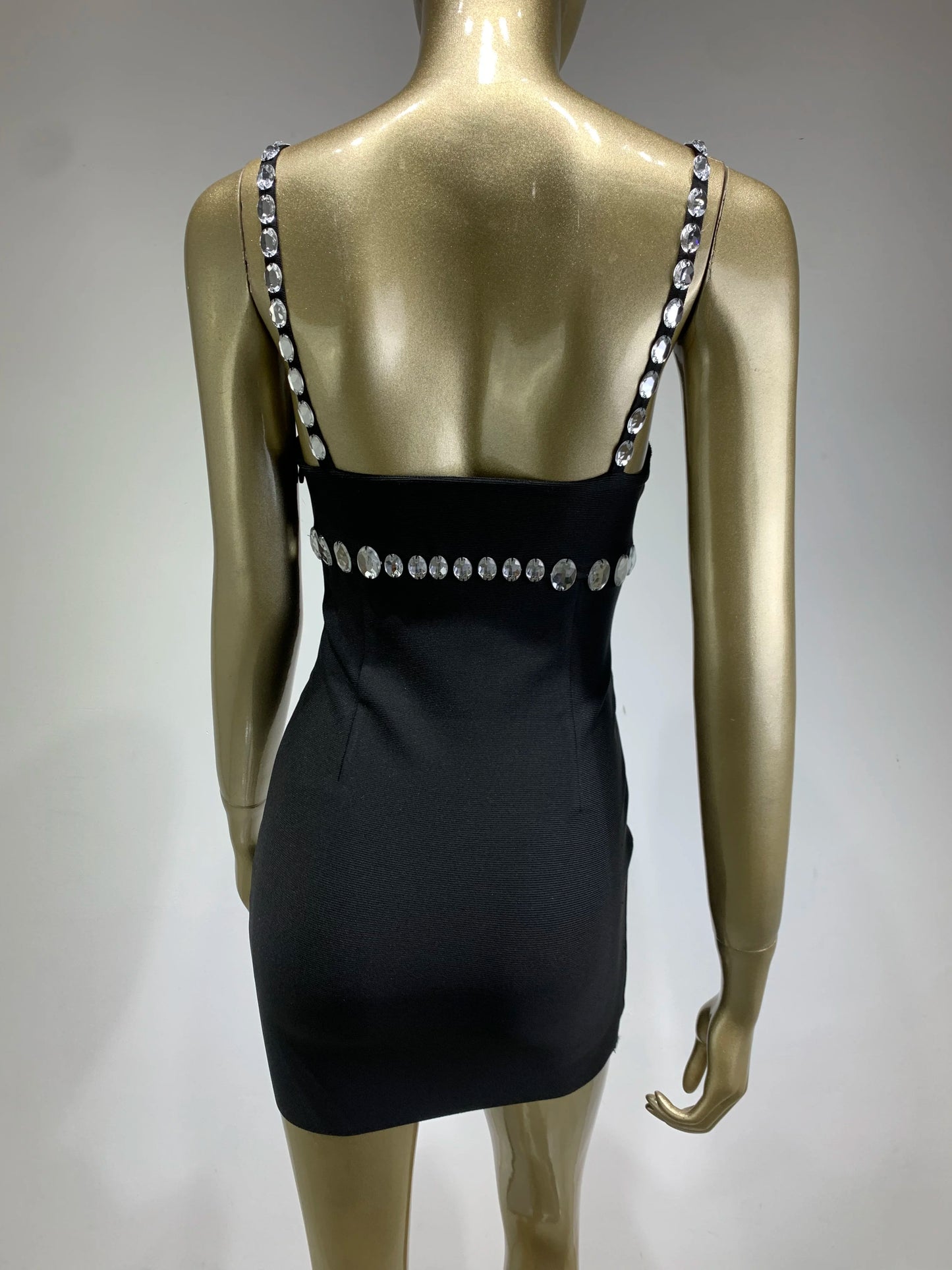 Beaded Rhinestone Black Mini Dress