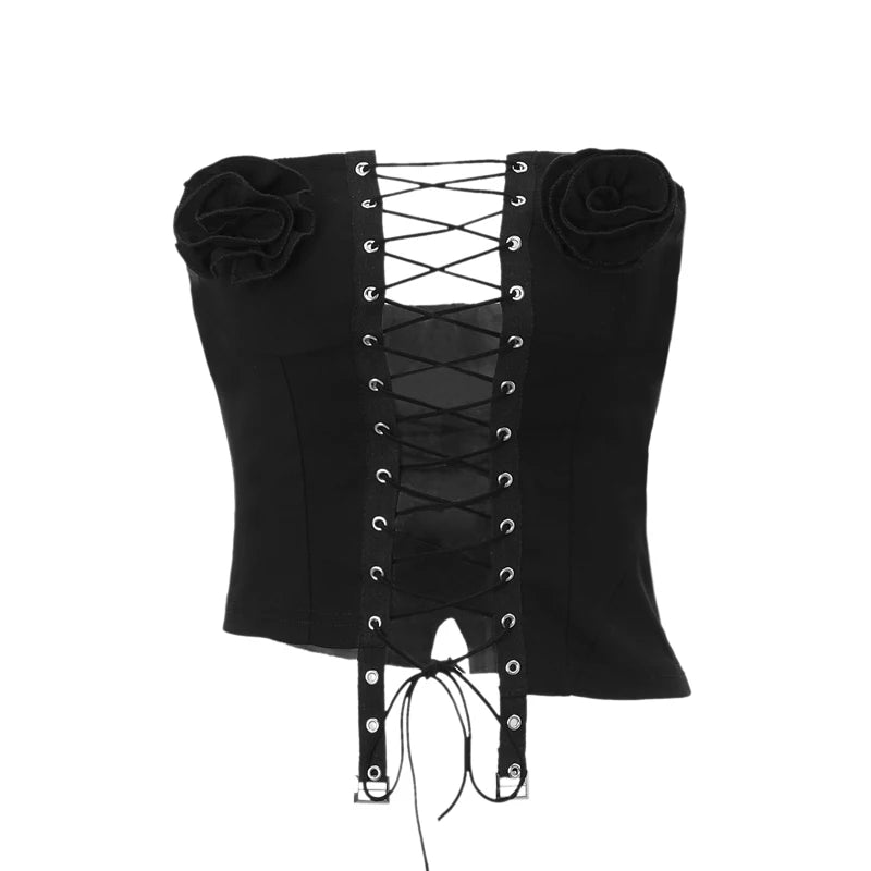 Y2K Applique Sleeveless Bandage Tube Top